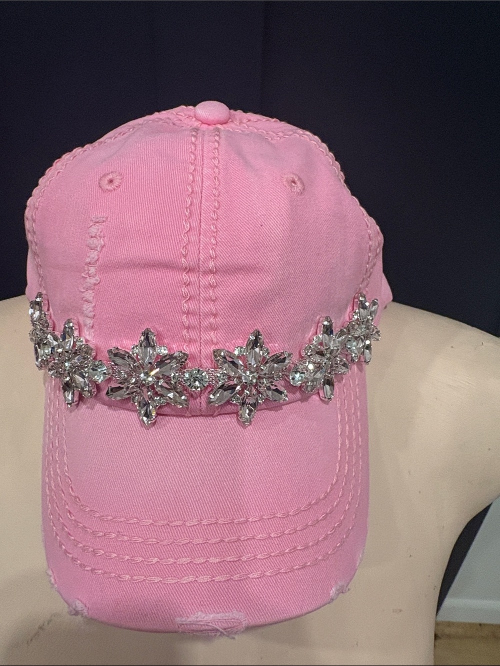617. Embellished Pink Crystal Baseball Cap - Women Accessories